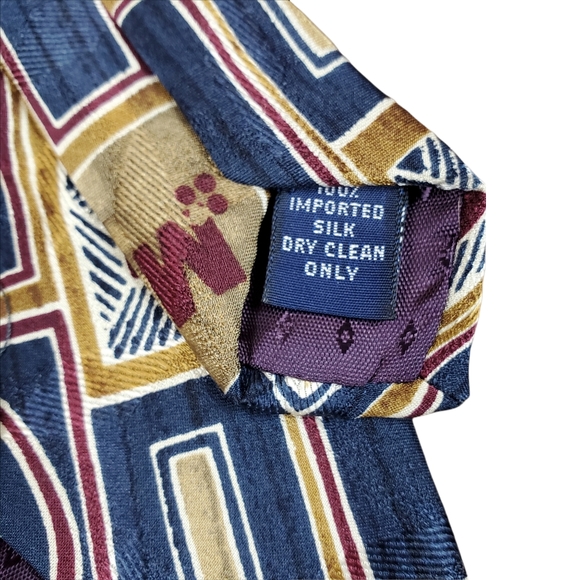 Rohde Royce Mens Silk Tie Art Deco Maroon Beige - Picture 3 of 3